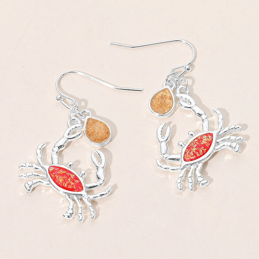Crab Teardrop Charm Drop Dangle Earrings