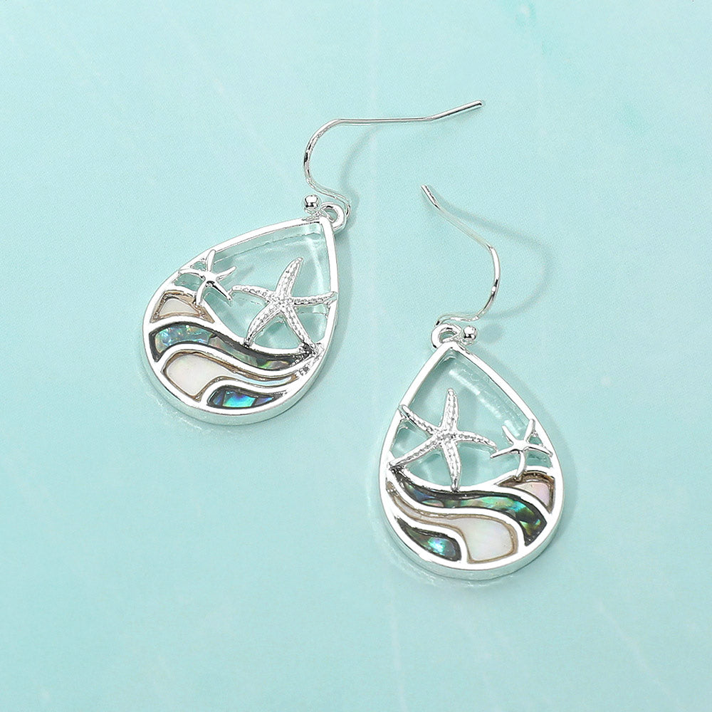 Abalone Starfish Wave Teardrop Dangle Earrings