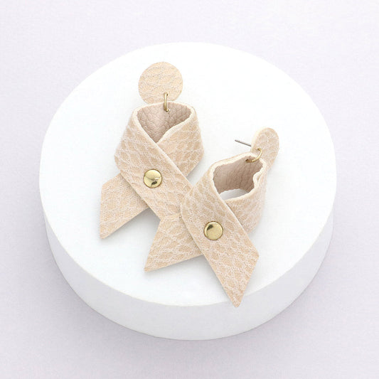 Snake Patterned Faux Leather Ribbon Dangle Earrings