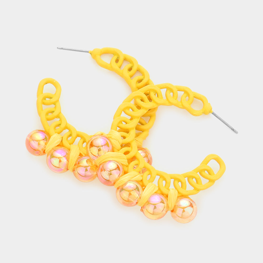 Hologram Ball Pointed Colored Chain Hoop Earrings