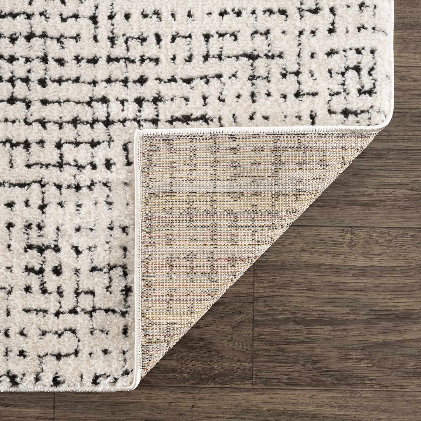 Keita Cream & Black Grid Plush Rug-4