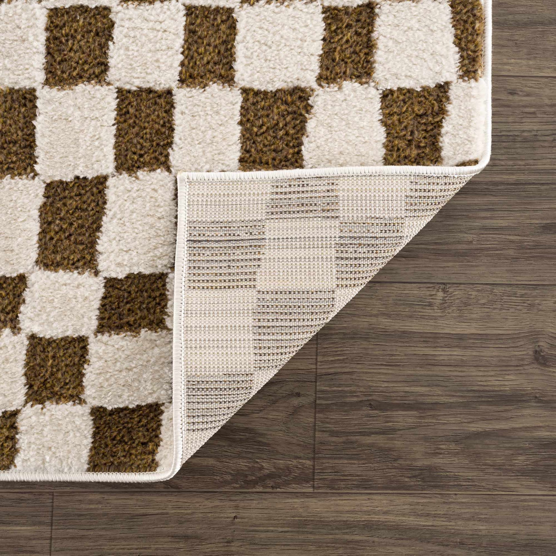 Lajos Brown Checkered Shag Rug-4