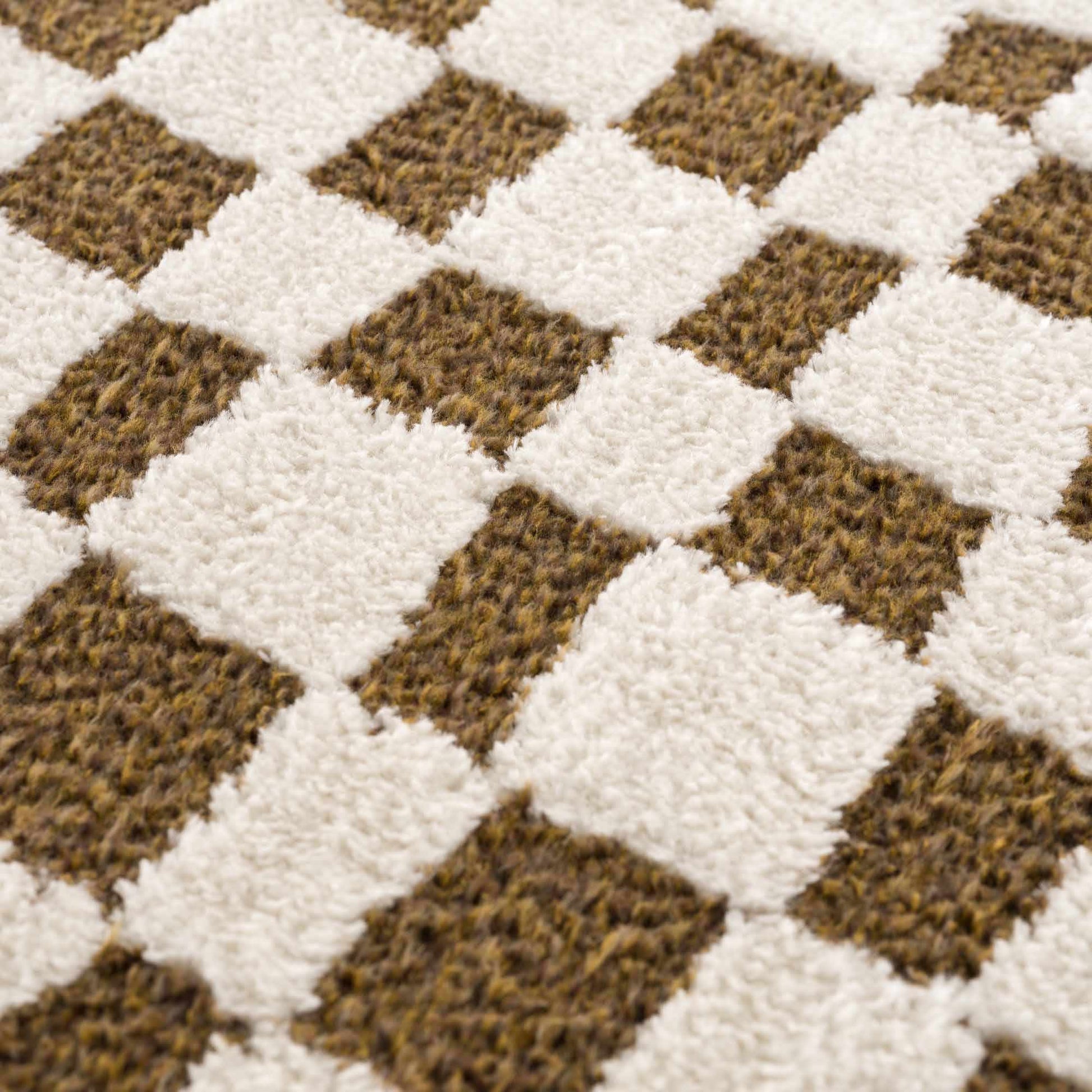 Lajos Brown Checkered Shag Rug-5