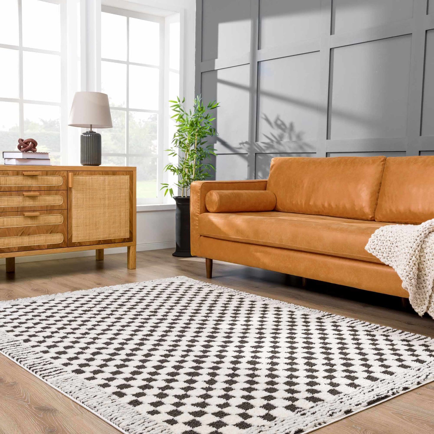 Leryn Black & White Checkered Area Rug-0
