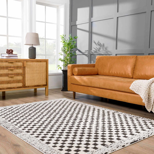 Leryn Black & White Checkered Area Rug-0