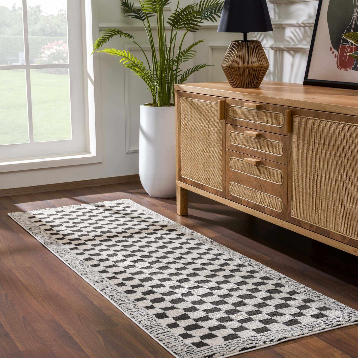 Leryn Black & White Checkered Area Rug-1