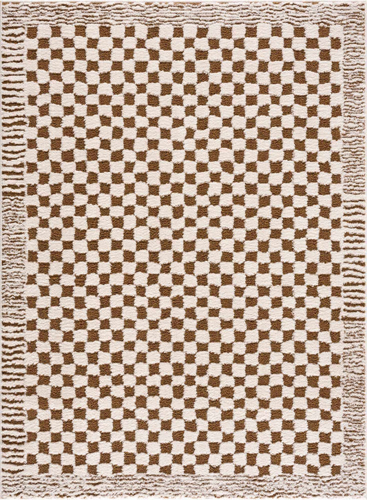 Leryn Brown Checkered Plush Rug-0