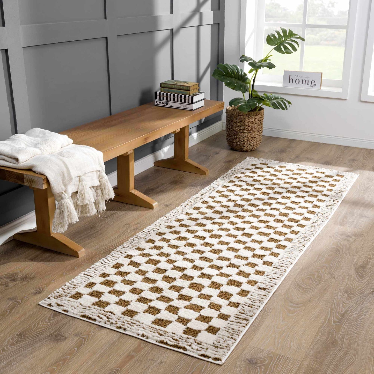 Leryn Brown Checkered Plush Rug-2