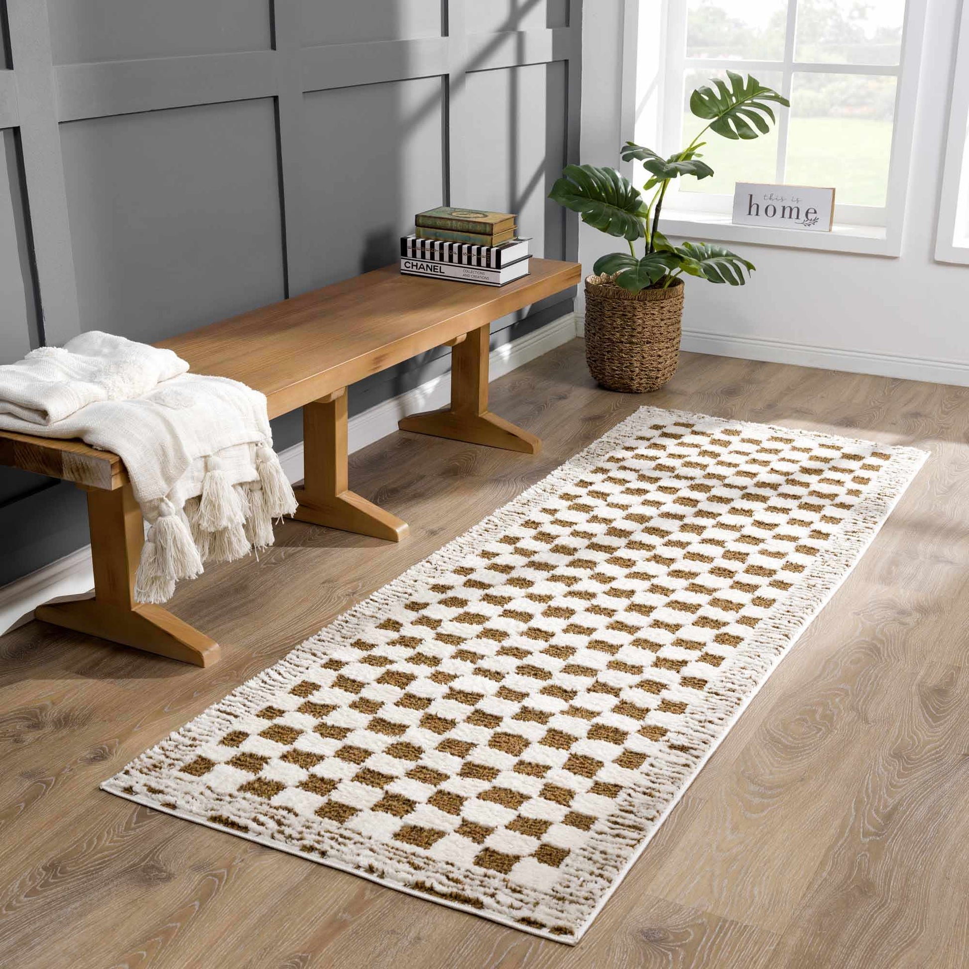 Leryn Brown Checkered Plush Rug-2
