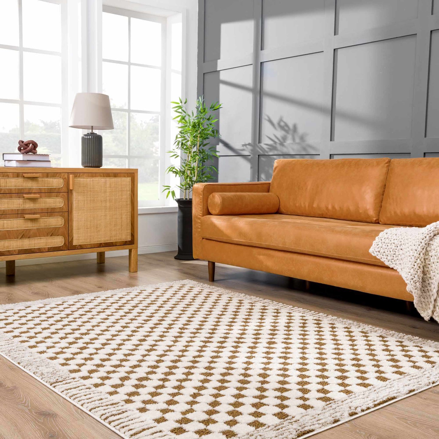 Leryn Brown Checkered Plush Rug-1