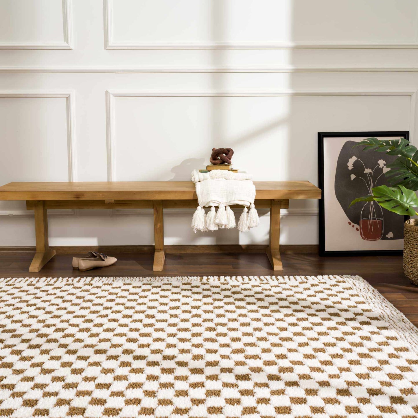 Leryn Brown Checkered Plush Rug-3