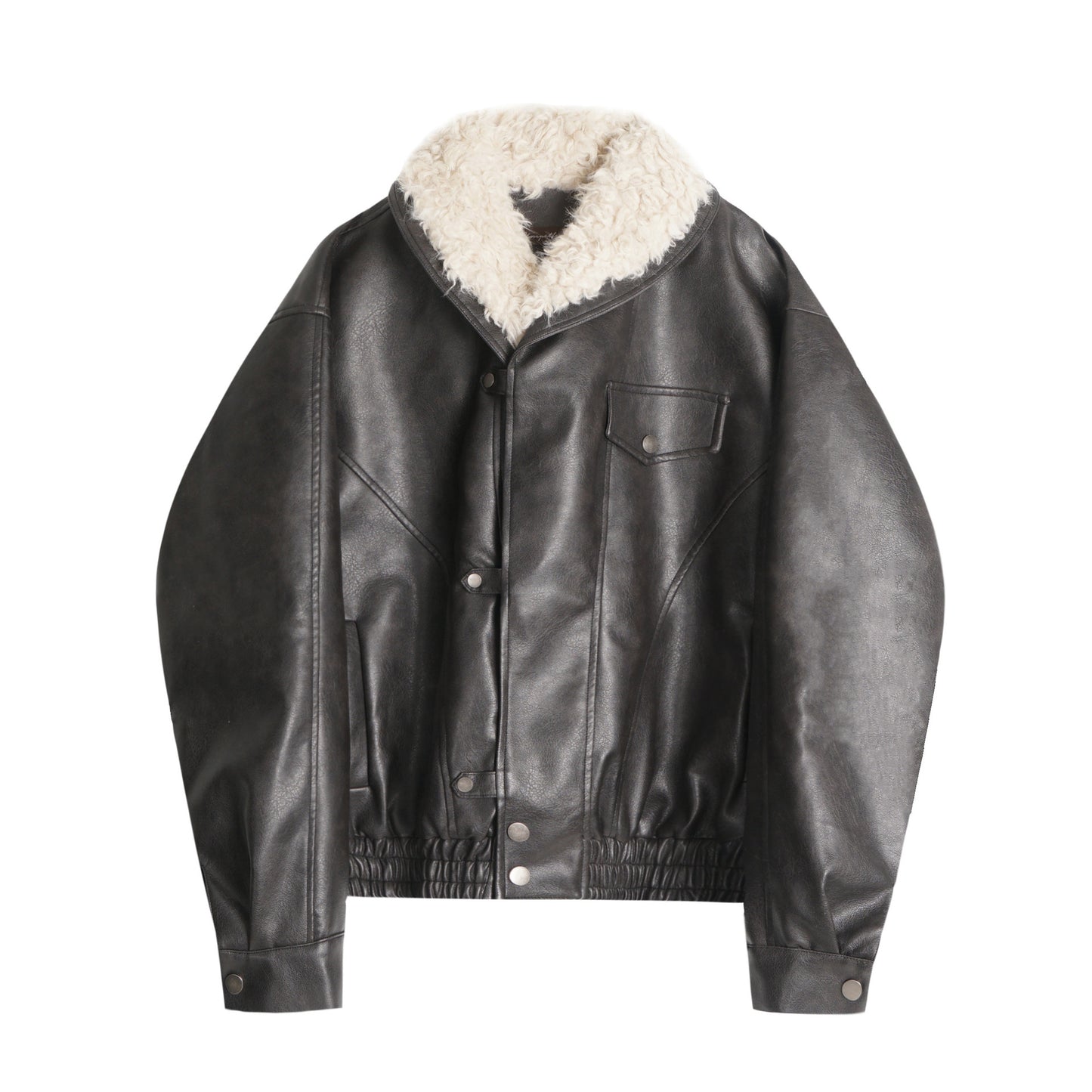Lamb velvet motorcycle short leather jacket for women