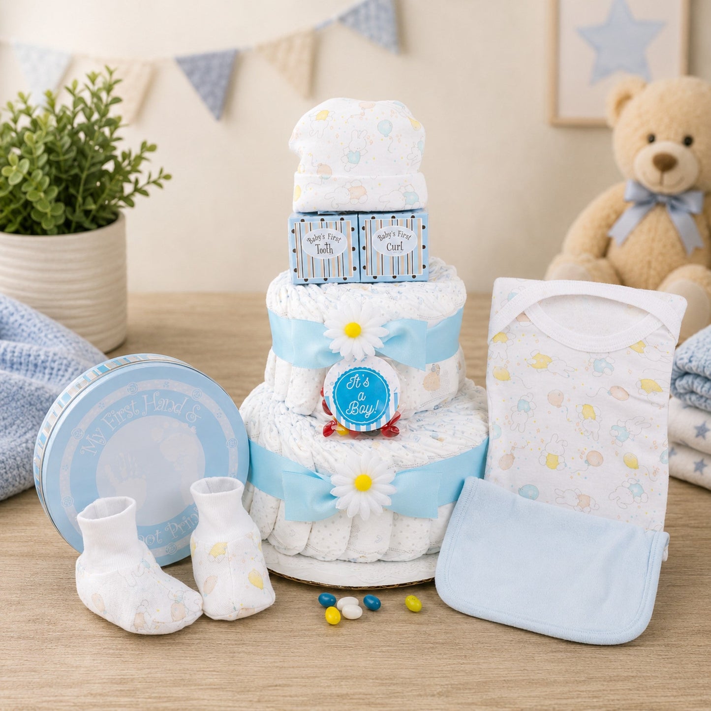 Blue Two- Tier Diaper Cake