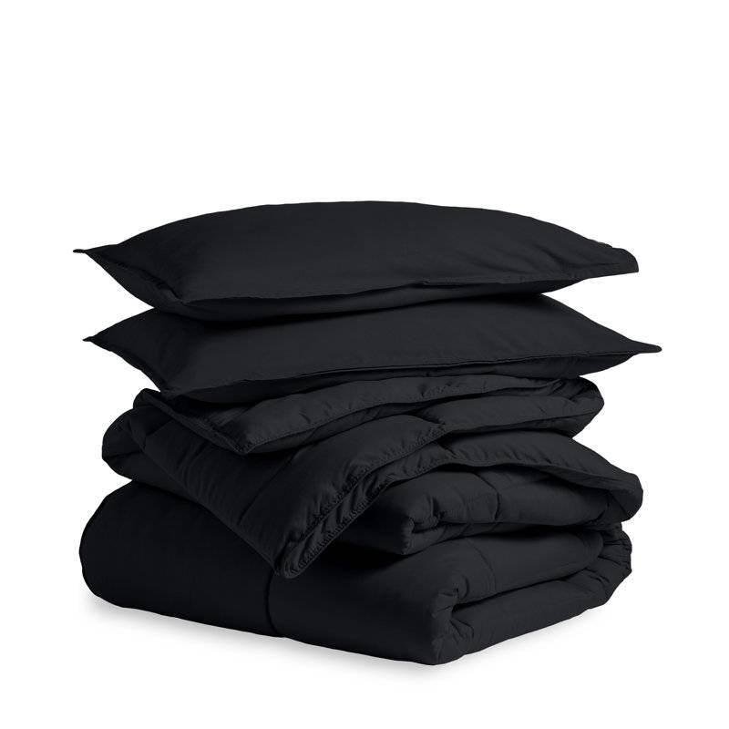 Full/Double size Luxuriously Soft Down Alternative Comforter Set in Black-1