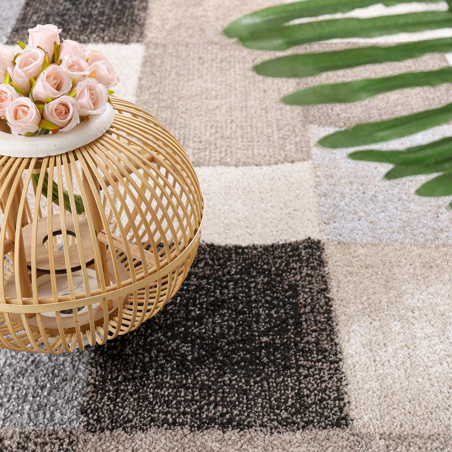 Modern Living Room Rug Fiesta Patchwork Look in Beige and Grey-1