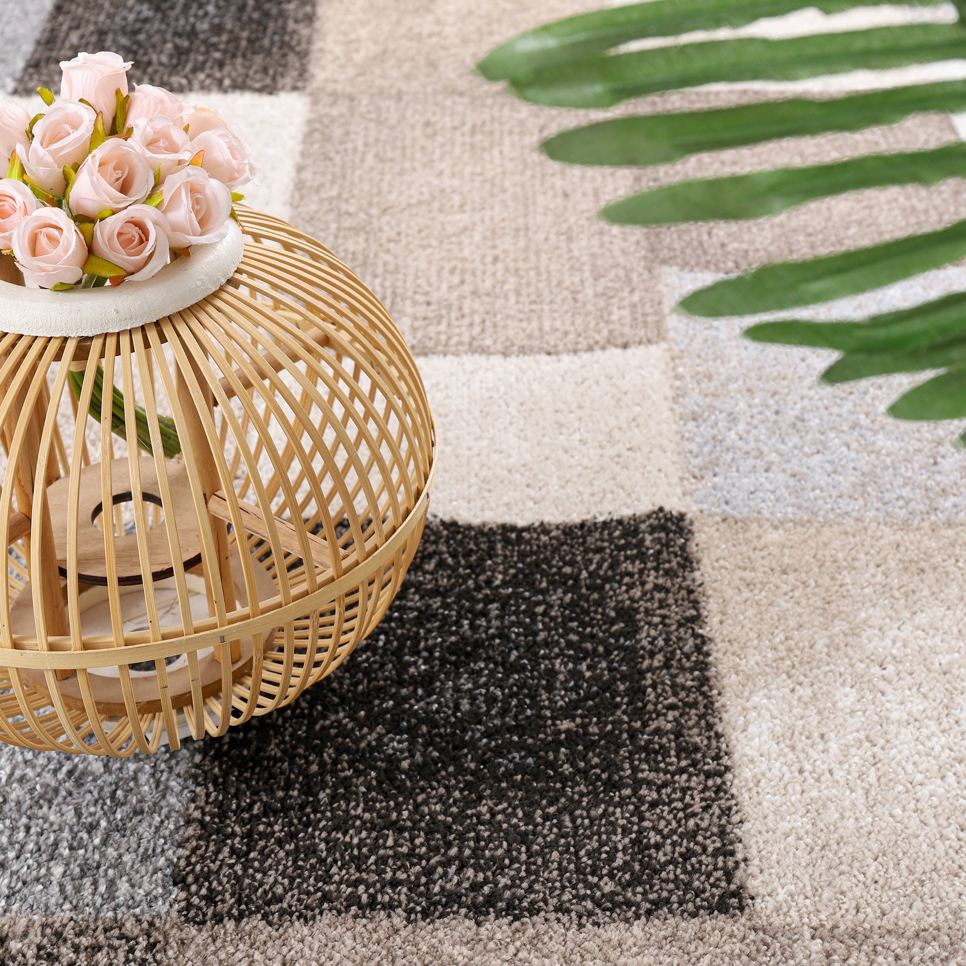 Modern Living Room Rug Fiesta Patchwork Look in Beige and Grey-1