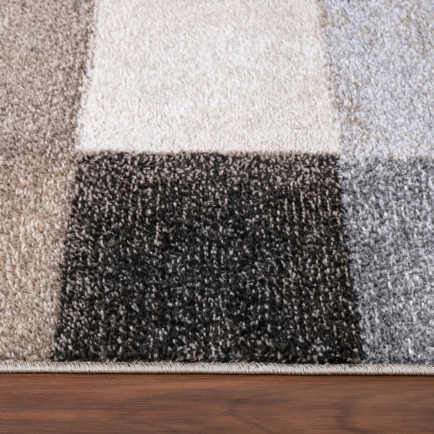 Modern Living Room Rug Fiesta Patchwork Look in Beige and Grey-2