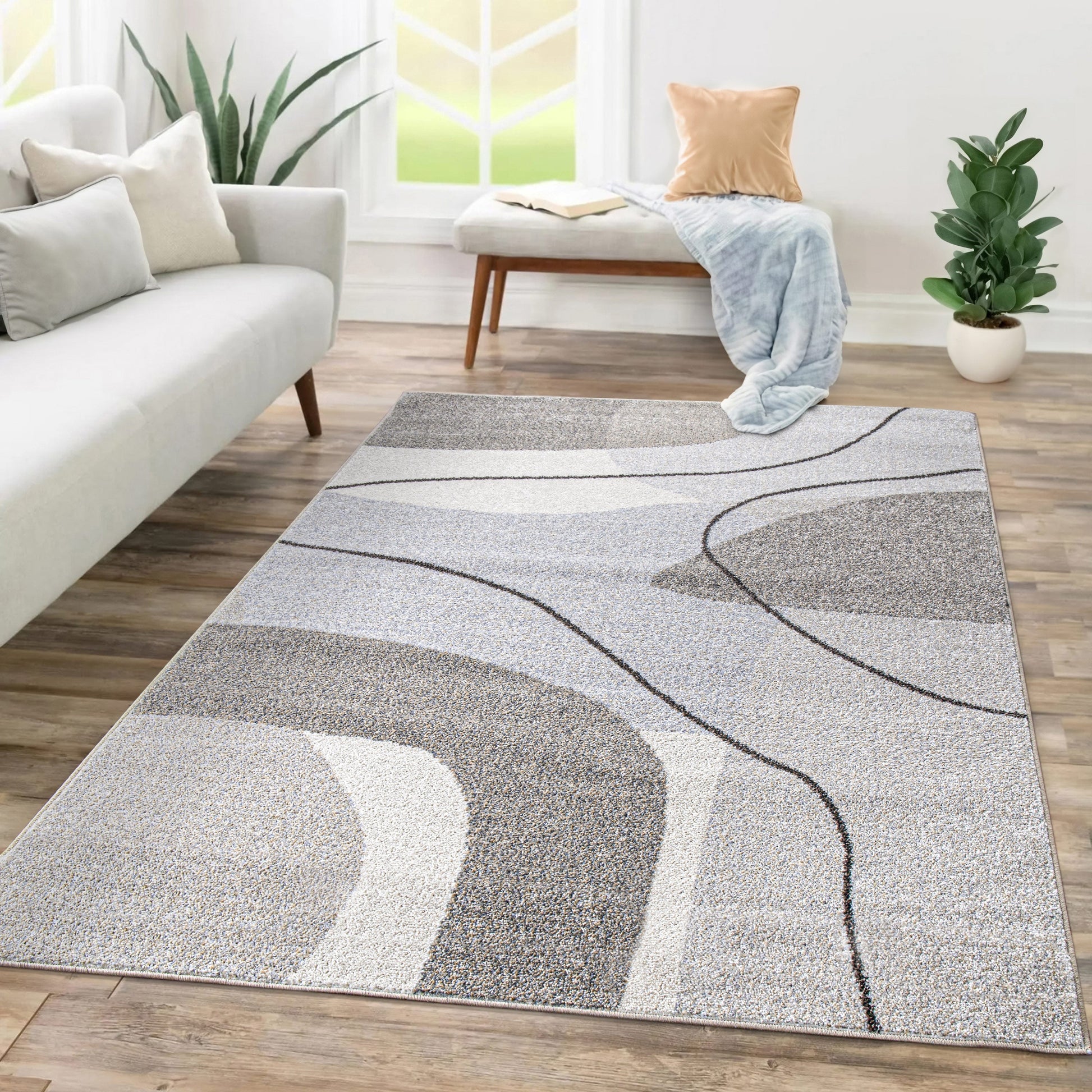 Area Rug Fiesta with Abstract Artistic Pattern in Beige and Grey-4