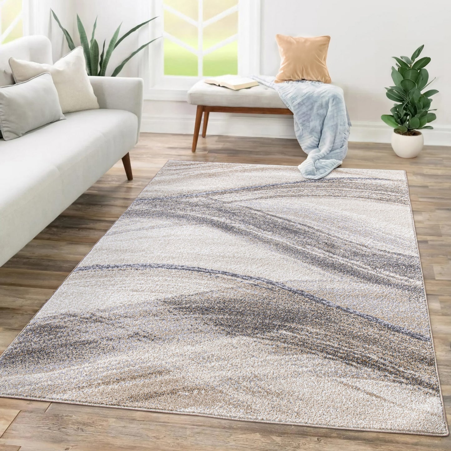 Modern Area Rug Fiesta with Artistic Waves in Beige Grey-4