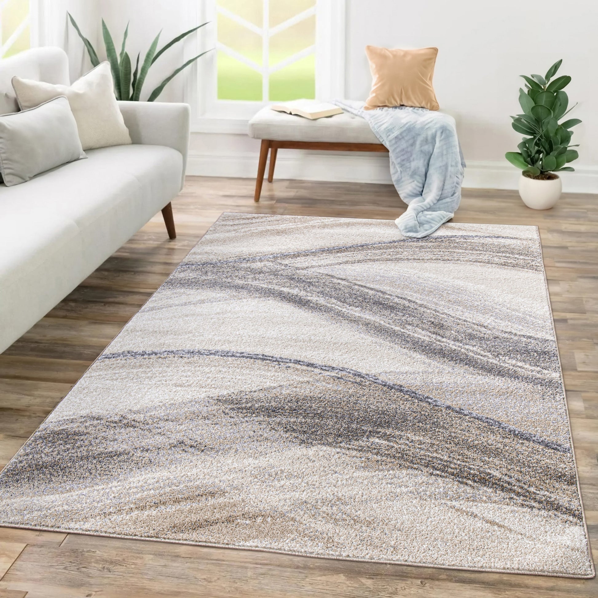 Modern Area Rug Fiesta with Artistic Waves in Beige Grey-4