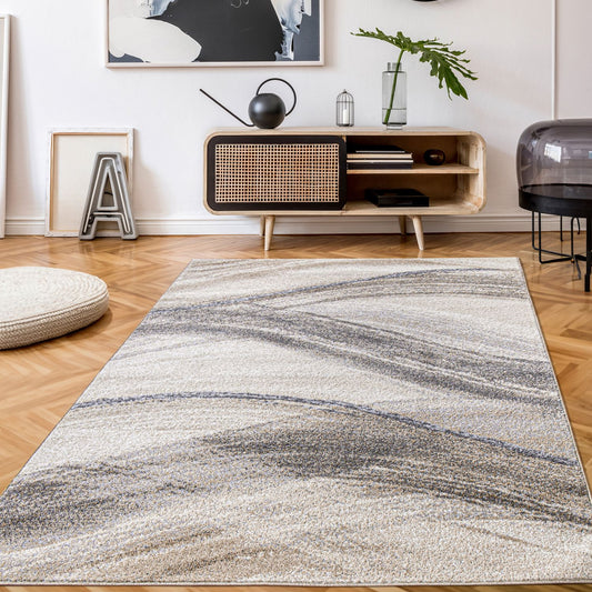 Modern Area Rug Fiesta with Artistic Waves in Beige Grey-0