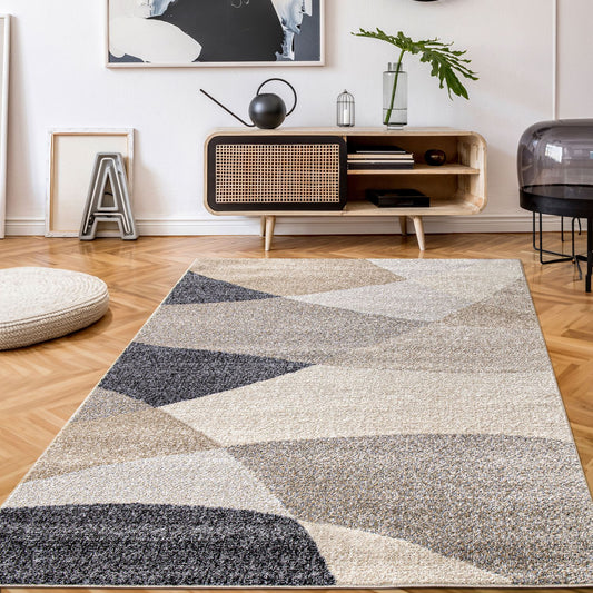 Living Room Rug Fiesta with Geometric Design in Beige Grey Cream-0