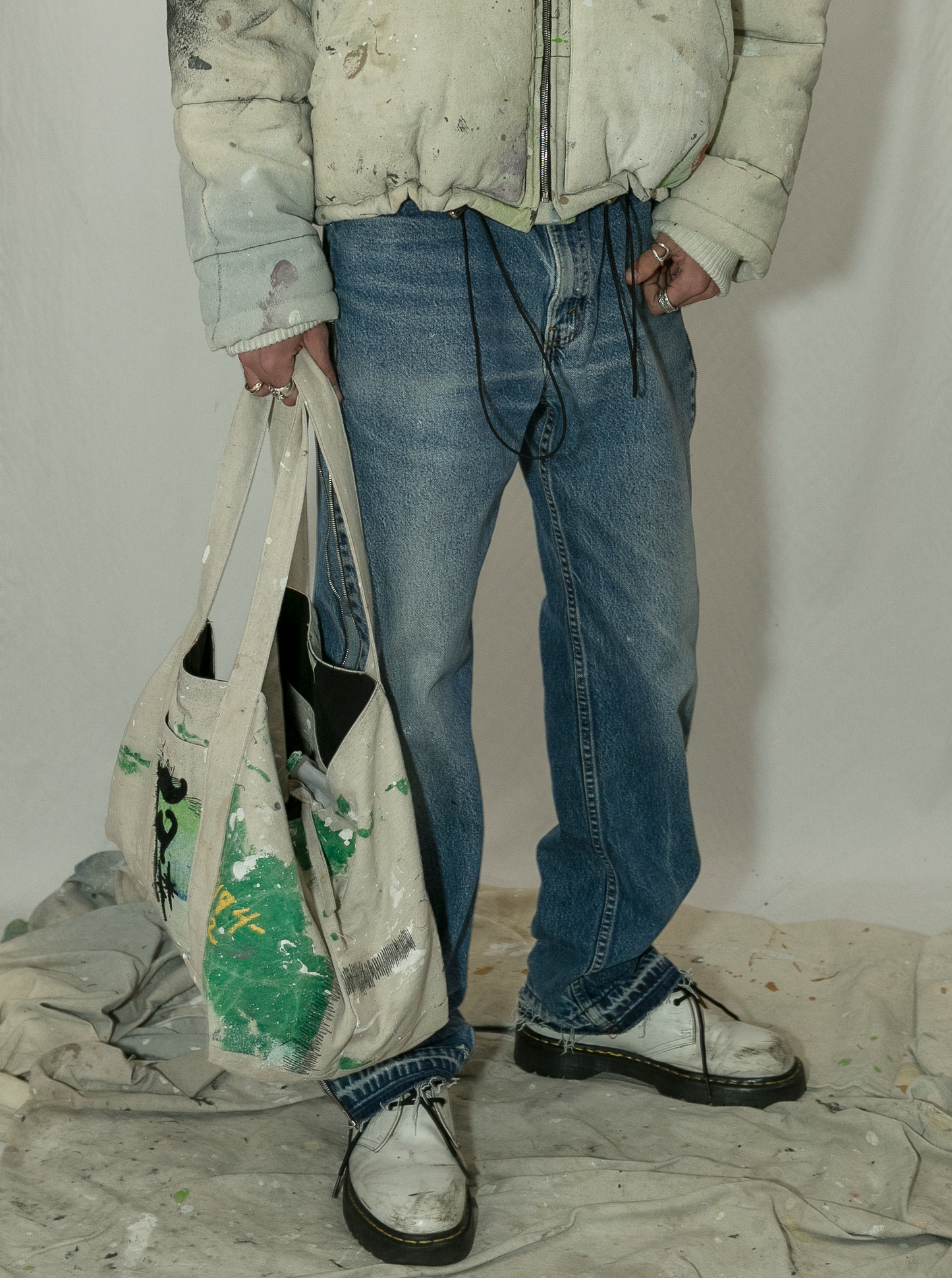 Vintage Reworked Denim Jeans with Full Leg Side Zip