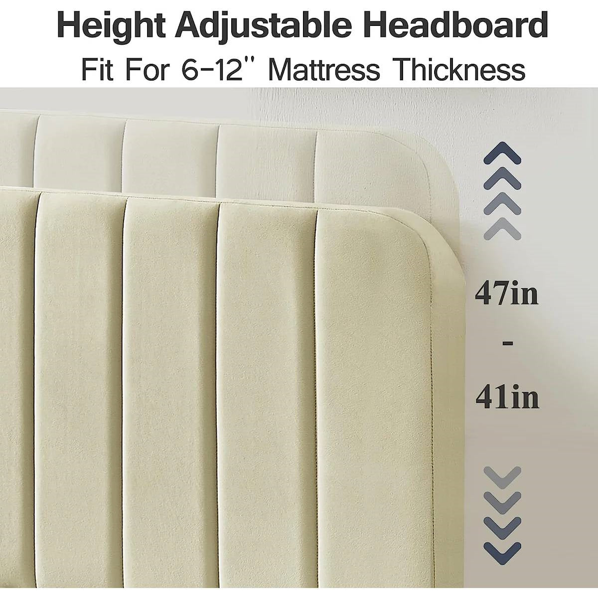 Full size Beige Upholstered Platform Bed Frame with Headboard-3