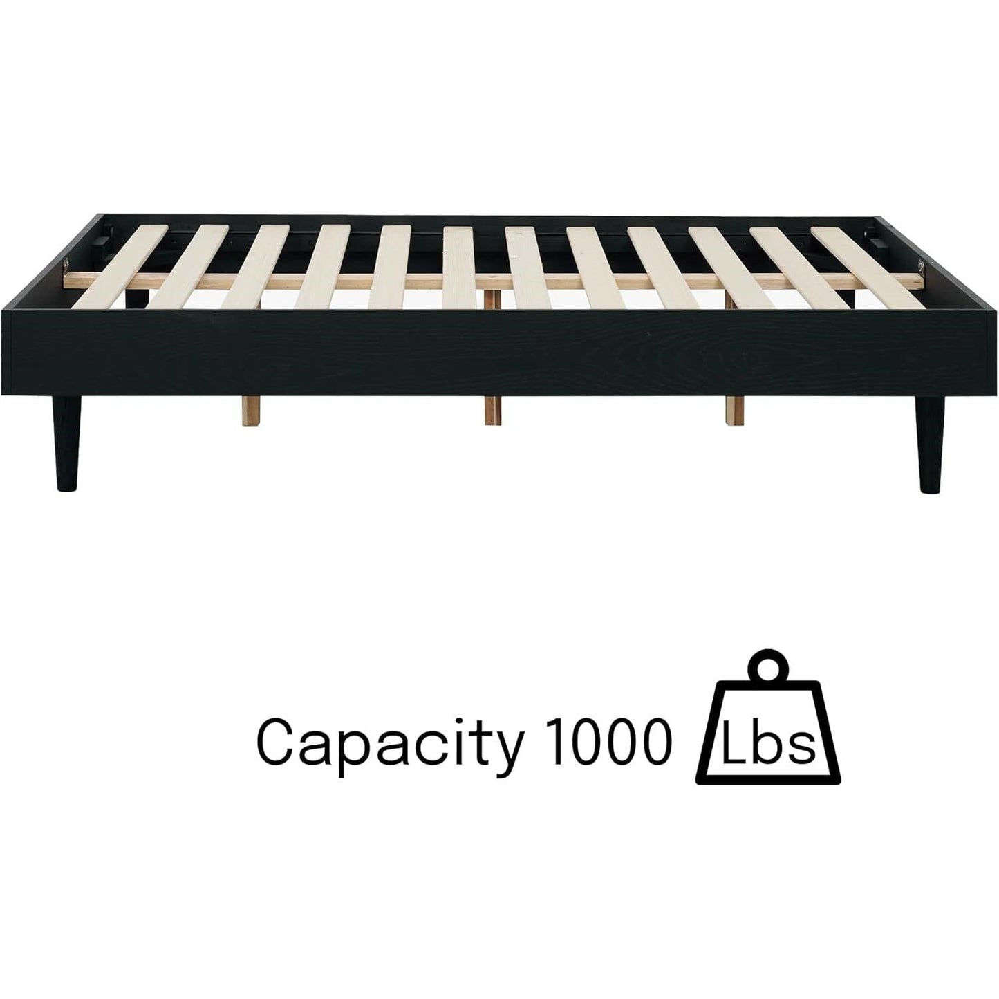 Full size Mid-Century Modern Platform Bed Frame in Black Wood Finish-3