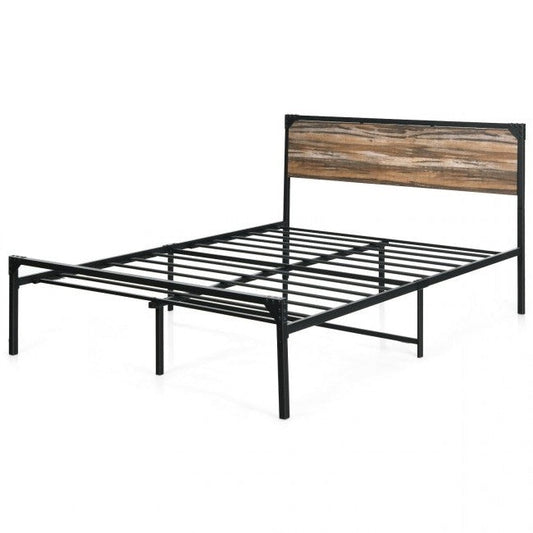 Rustic FarmHome Metal Wood Platform Bed Frame in Full Size-0