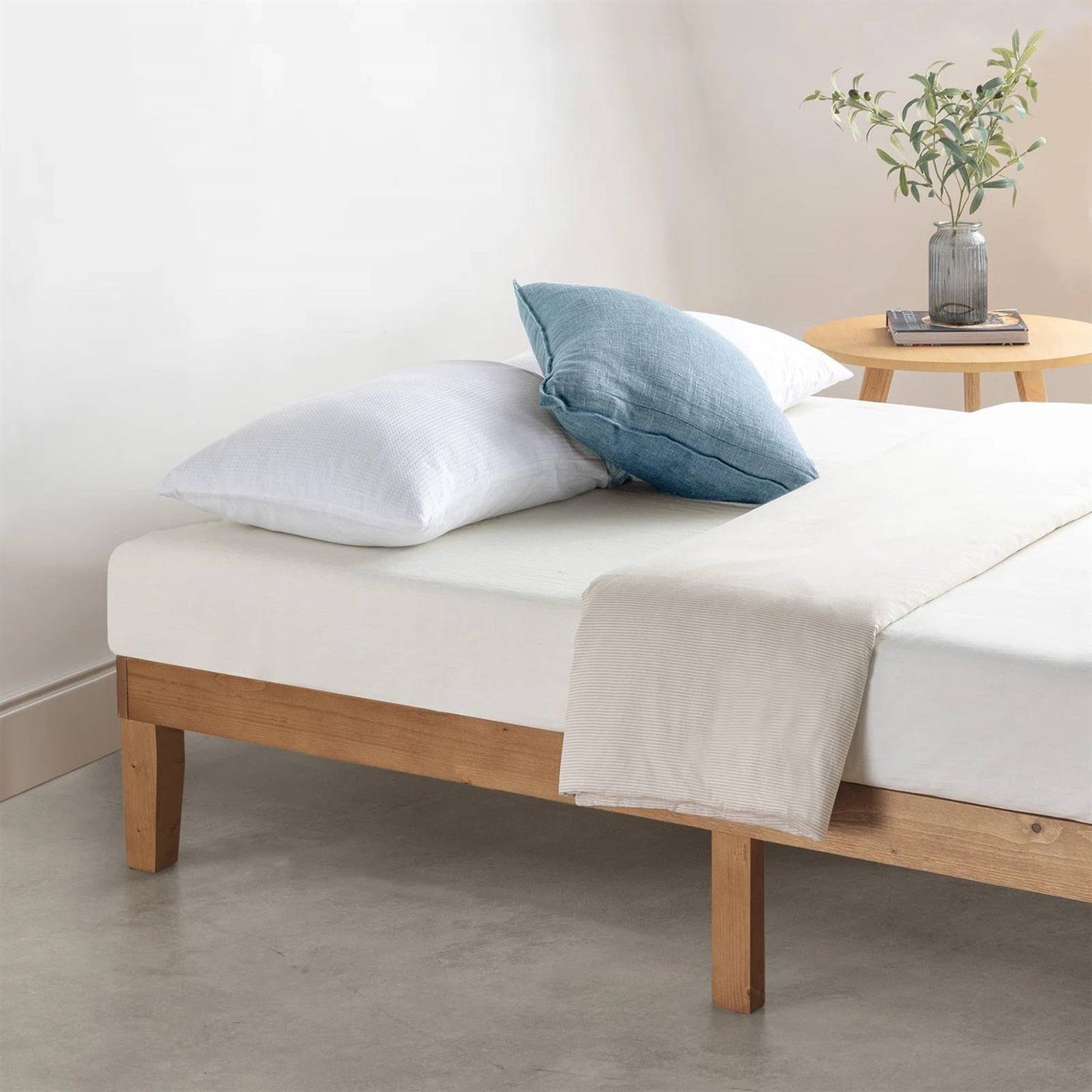 Full size Solid Wood Platform Bed Frame in Natural Wooden Finish-1