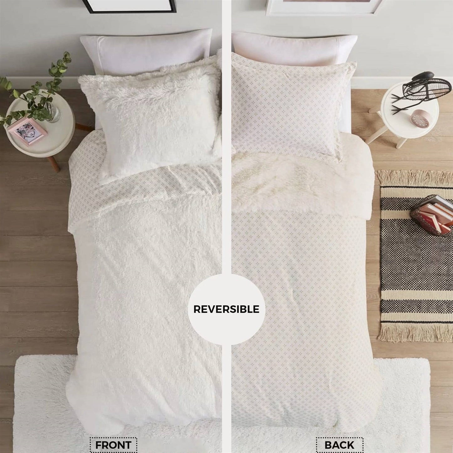 Full/Queen size Reversible Soft Sherpa Faux Fur 3-Piece Comforter Set in Ivory-4