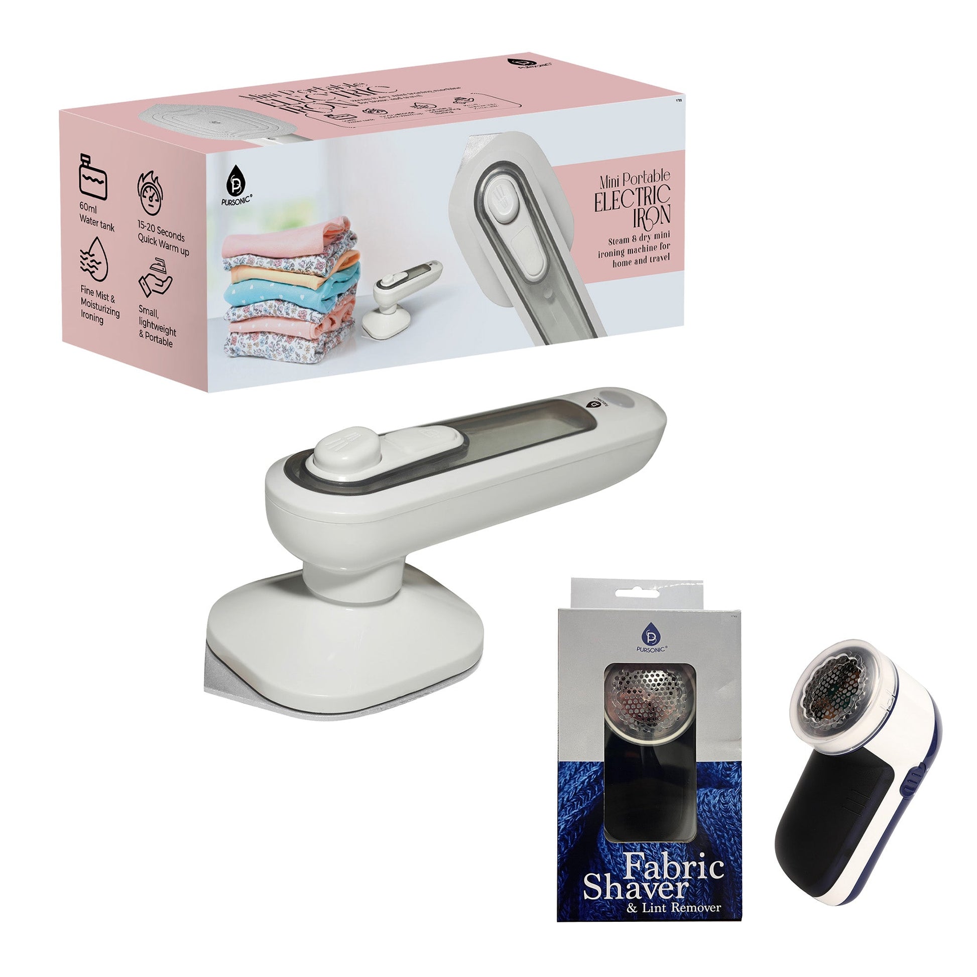 Travel-Ready Garment Grooming Kit: Compact Lint Remover, Fabric Shaver & Mini Iron-0