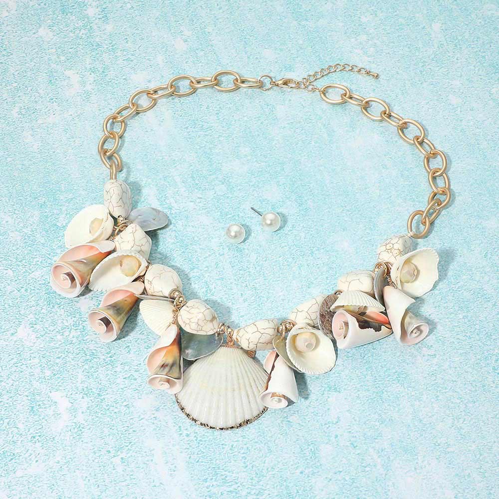 Seashell Charm Beaded Statement Necklace