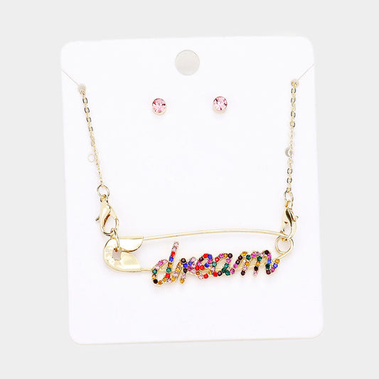 Dream Rhinestone Pave Safety Pin Pendant Necklace