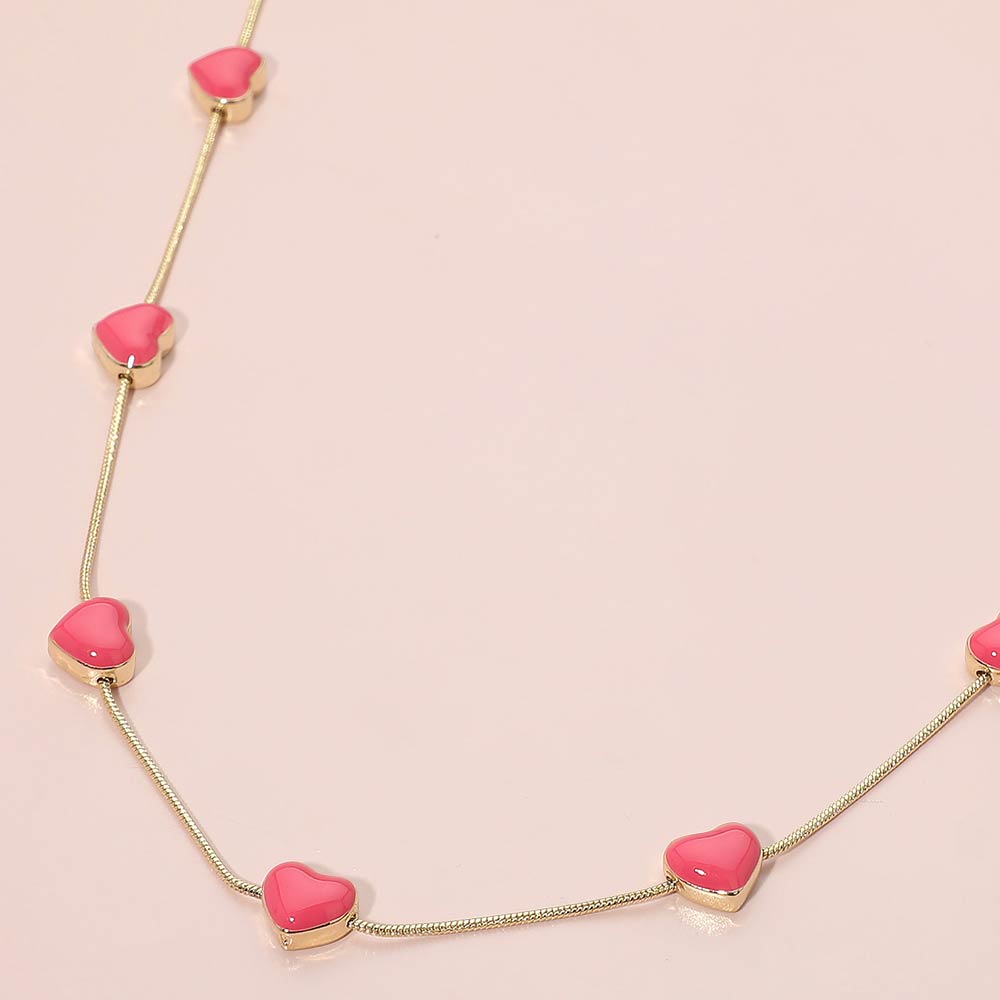 Enamel Heart Charm Station Necklace