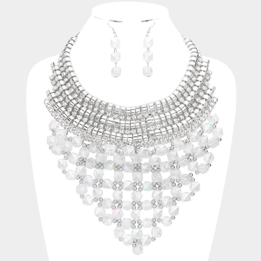 Faceted Cube Bead Cluster Bib Necklace