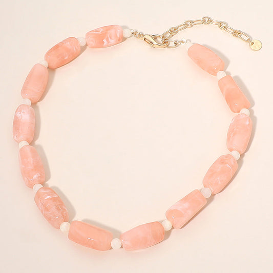 Chunky Rectangular Marbled Resin Beaded Statement Necklace