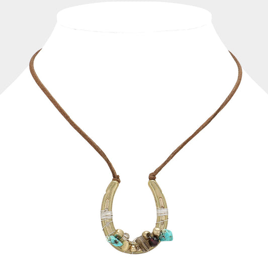Beaded Horseshoe Suede Cord Necklace