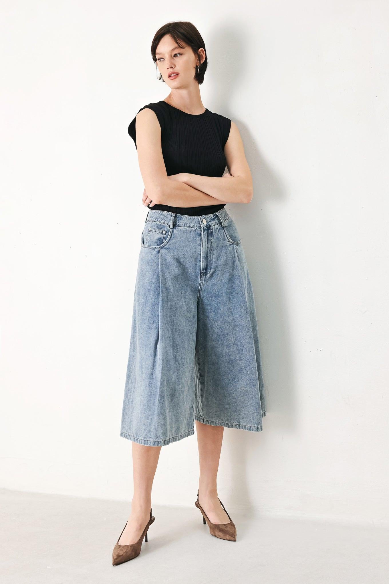 [PREORDER] SKY CHARMER DENIM CULOTTE PANTS