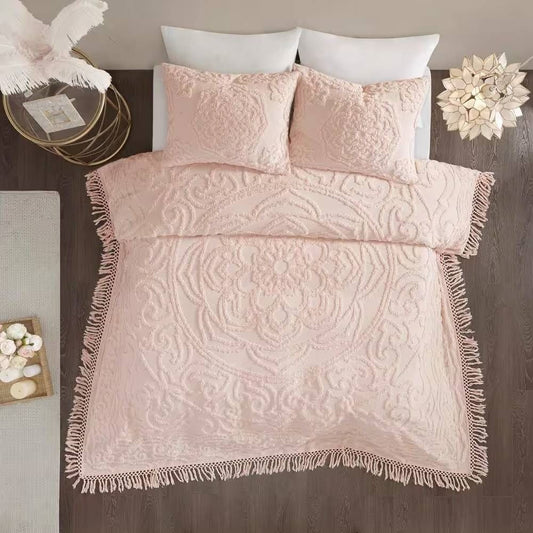 Full/Queen 100-Percent Cotton Chenille Bedspread with Fringe Hem in Pink Blush-0
