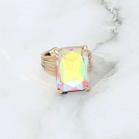 Emerald Cut Stone Adjustable Ring