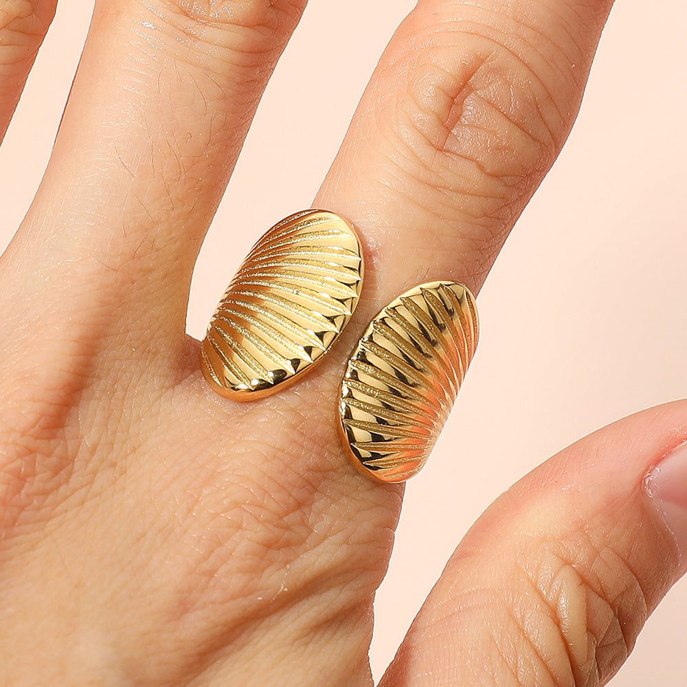 SECRET BOX_Stainless Steel Textured Shell Adjustable Ring