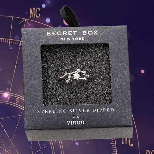 Secret Box _ Sterling Silver Dipped CZ Zodiac Sign Virgo Ring