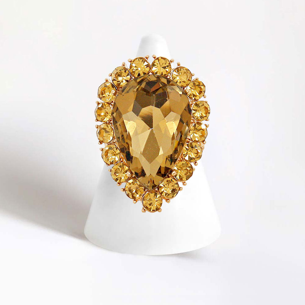 Crystal Rhinestone Teardrop Stretch Cocktail Ring