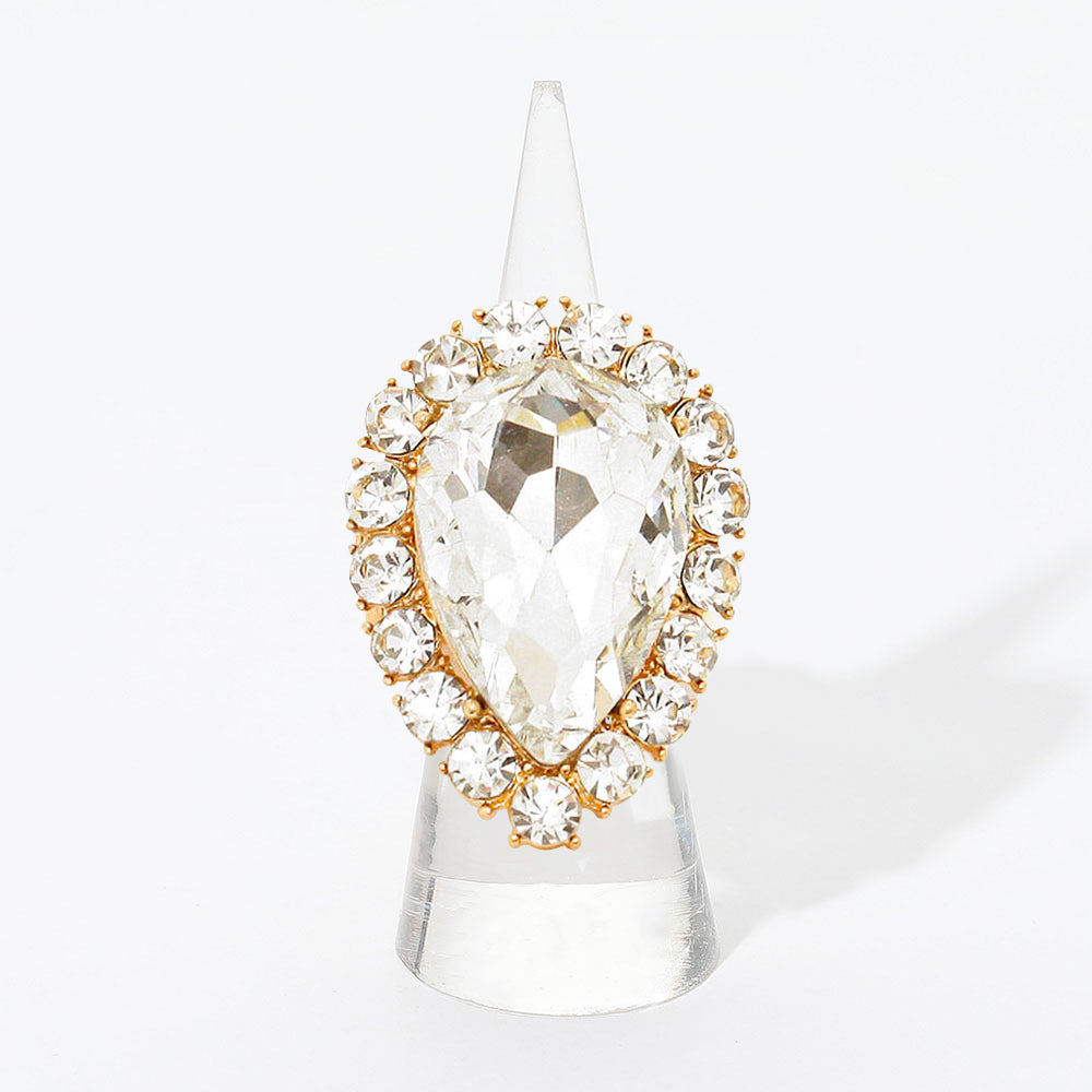 Crystal Rhinestone Teardrop Stretch Cocktail Ring