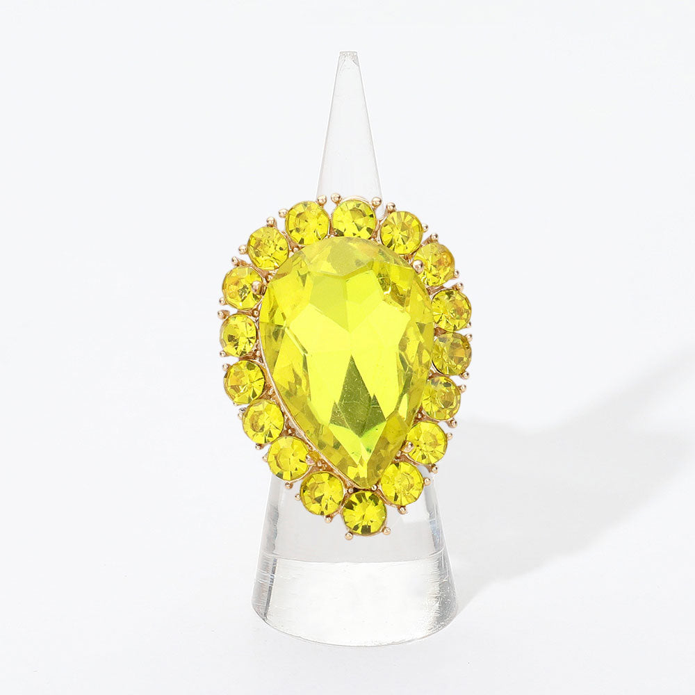 Crystal Rhinestone Teardrop Stretch Cocktail Ring