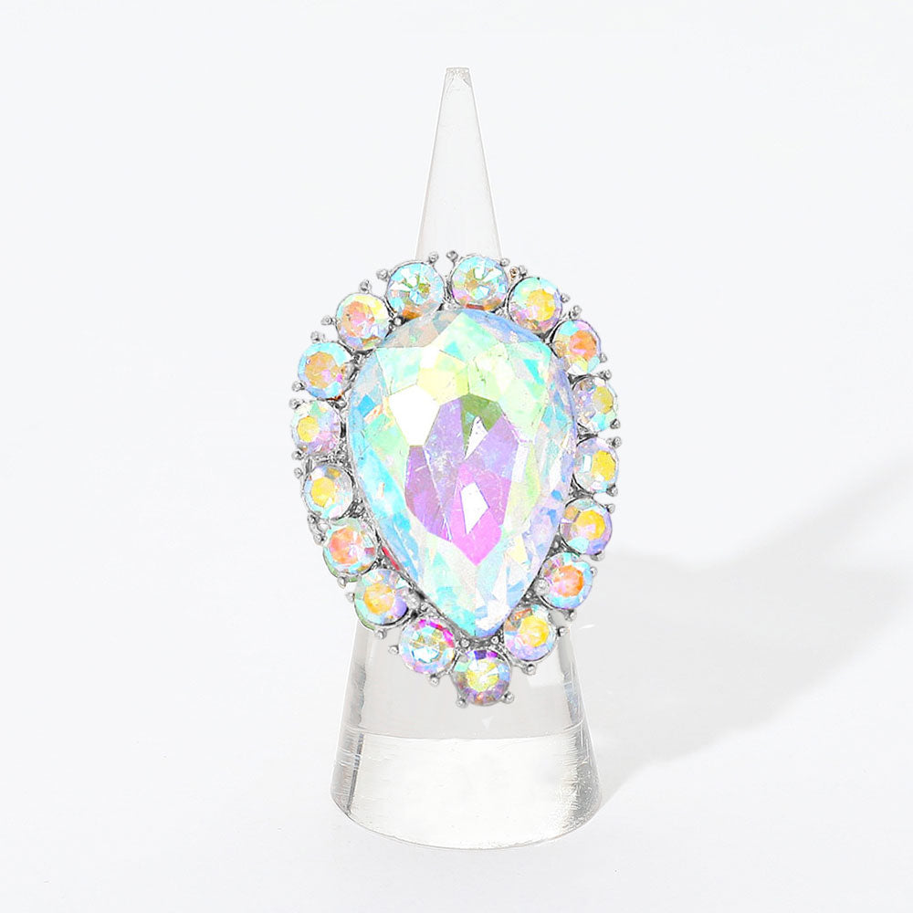 Crystal Rhinestone Teardrop Stretch Cocktail Ring