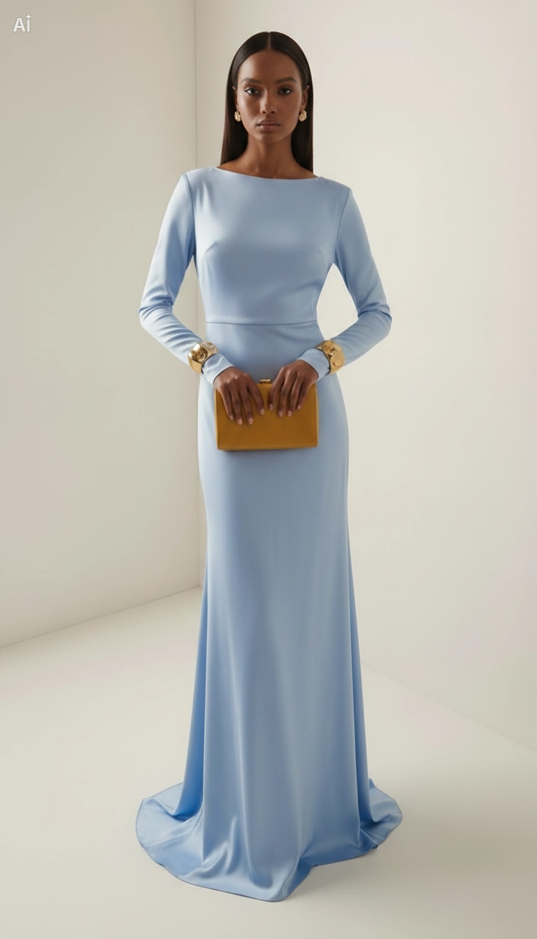 Satin Open-back Long-sleeved Maxi Dress