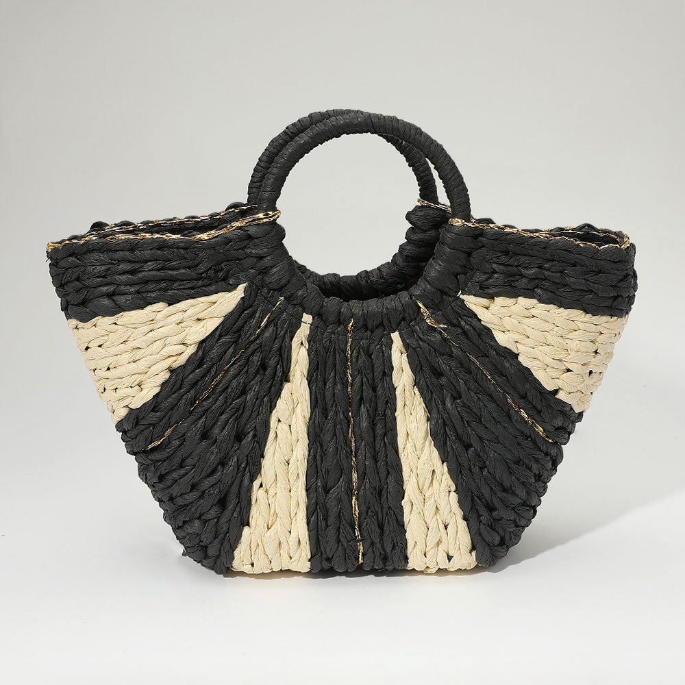 Woven Raffia Round Handle Tote Bag